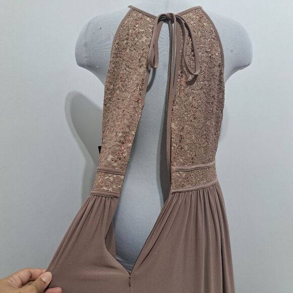 Nightway NW Elegant Sequined Halter Neck Party Maxi Plus Size Dress 16W Taupe NW - Picture 11 of 14